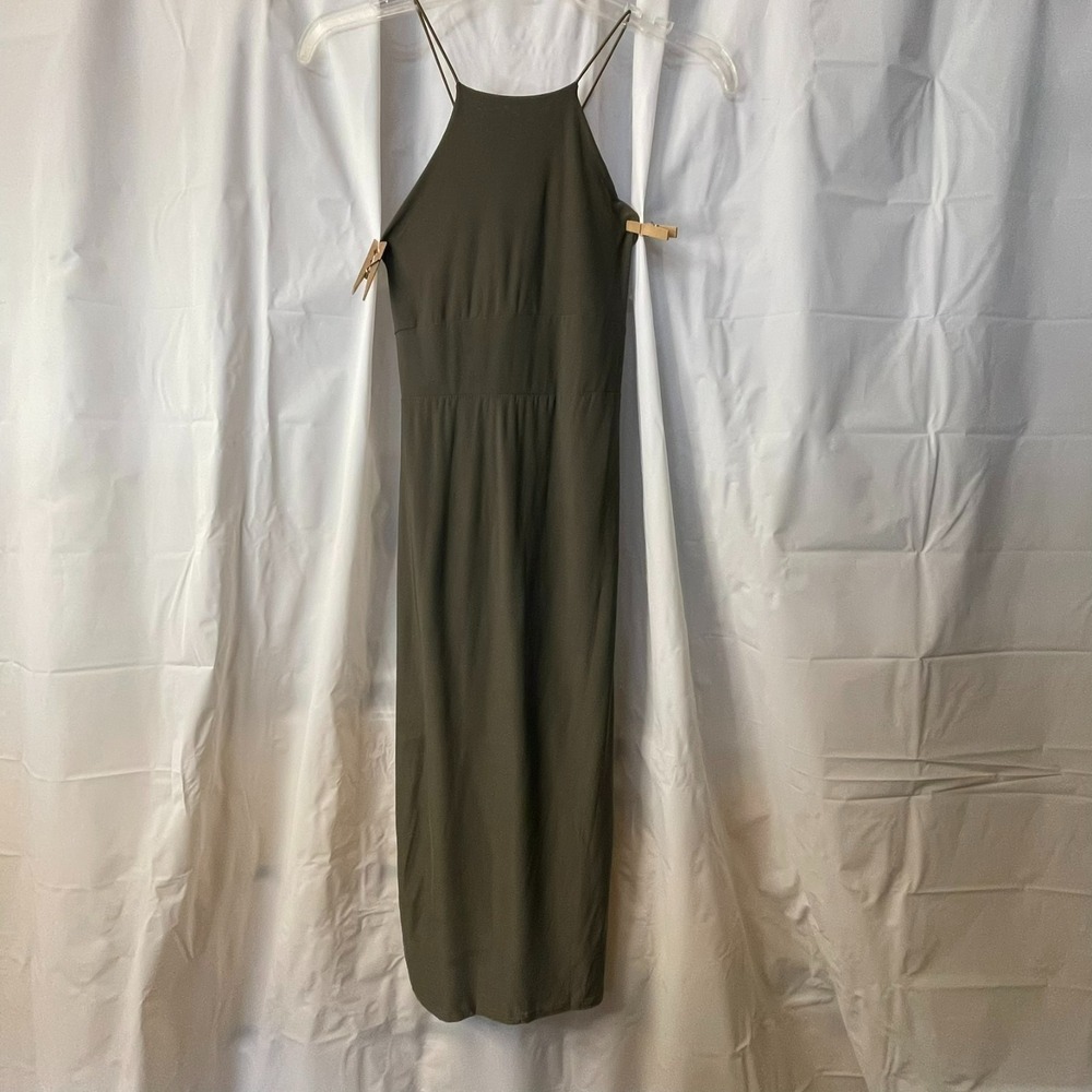 Edge‎ Olive Green Strappy Halter Bodycon Midi Slip Dress Sz 10 Empire Waist Boho